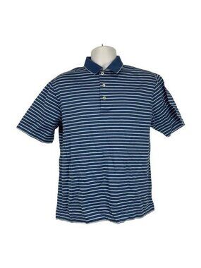 Hickey Golf Mens Polo Shirt Small Blue White Striped Short Sleeve Casual Shirt